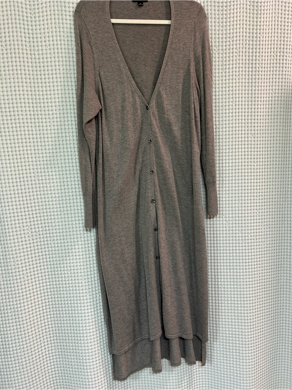 H by Halston Long Grey Knit Button-Front Dress